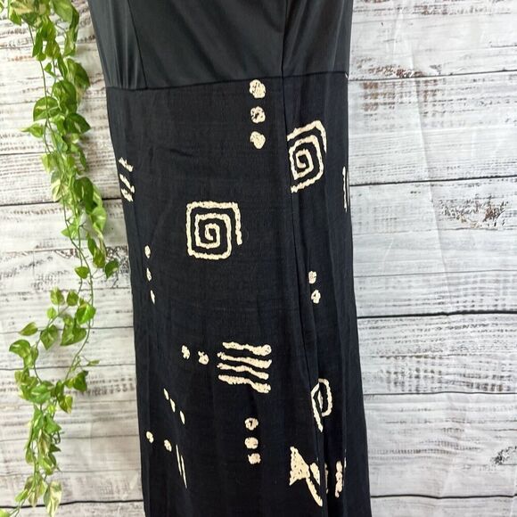 Molly Malloy Dress size 8 Petite Black Tan Fish Aztec Midi Artsy Teacher School - Picture 13 of 16